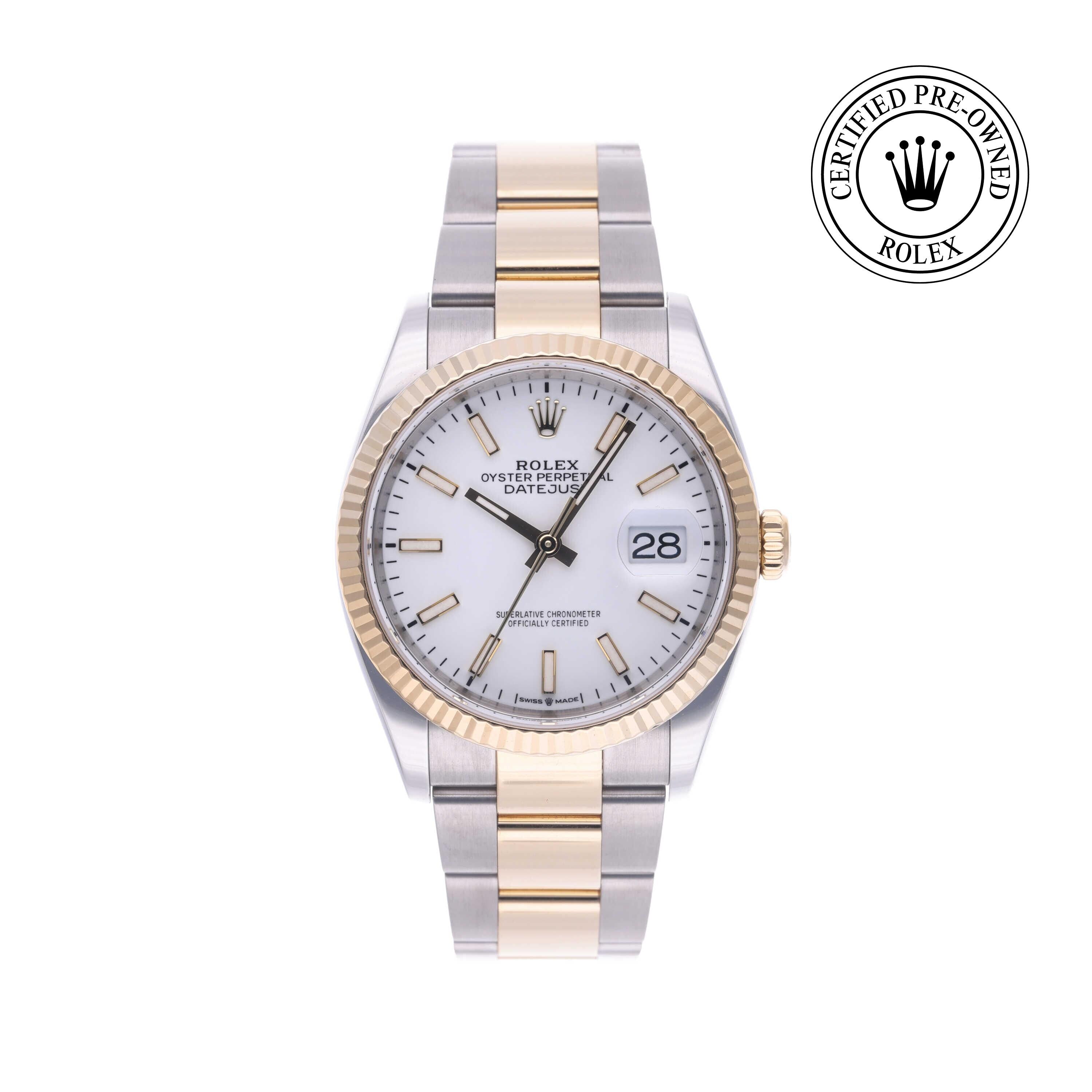 Rolex Certified Pre-owned Datejust M126233-0020 front on white background
