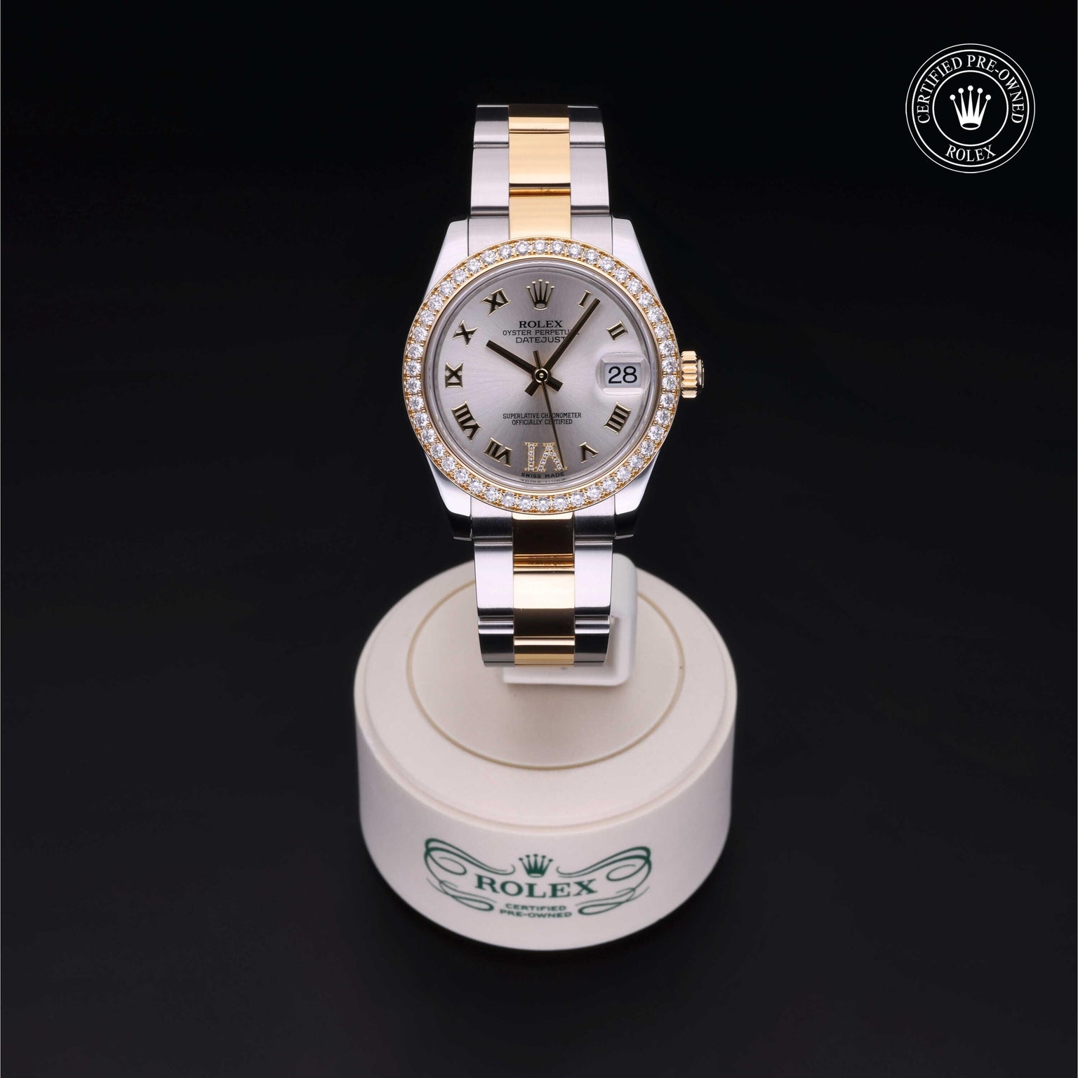 Rolex Certified Pre-owned Lady Datejust M178383-0019 front on black background