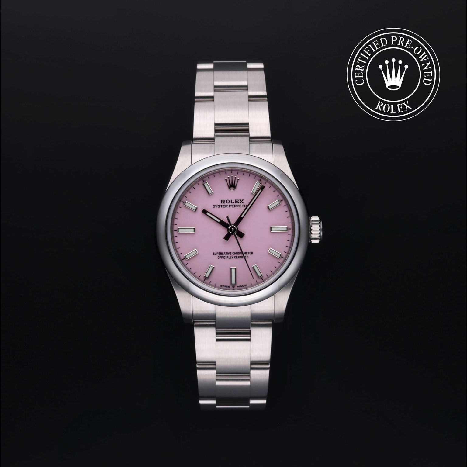 Rolex Certified Pre-owned Oyster Perpetual M277200-0009 front on black background