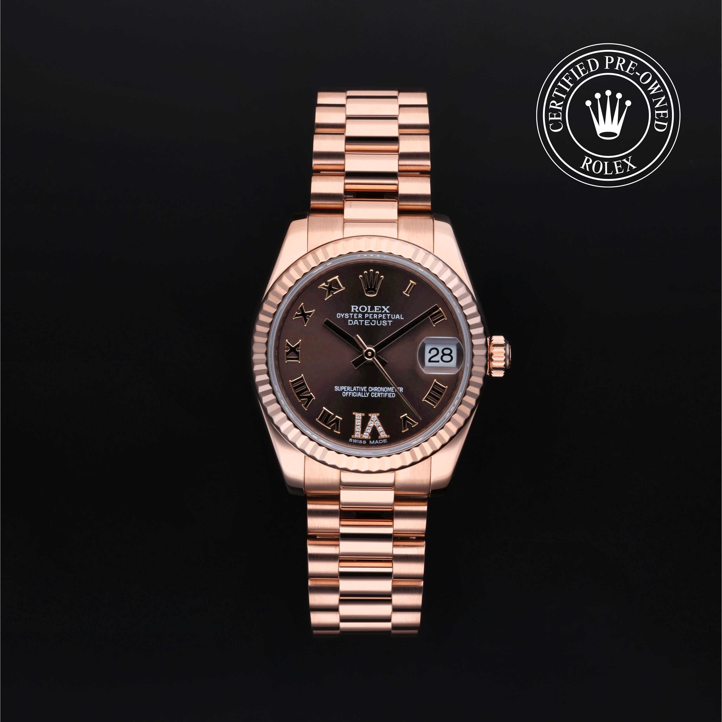 Rolex Certified Pre-owned Lady Datejust M178275F-0031 front on black background
