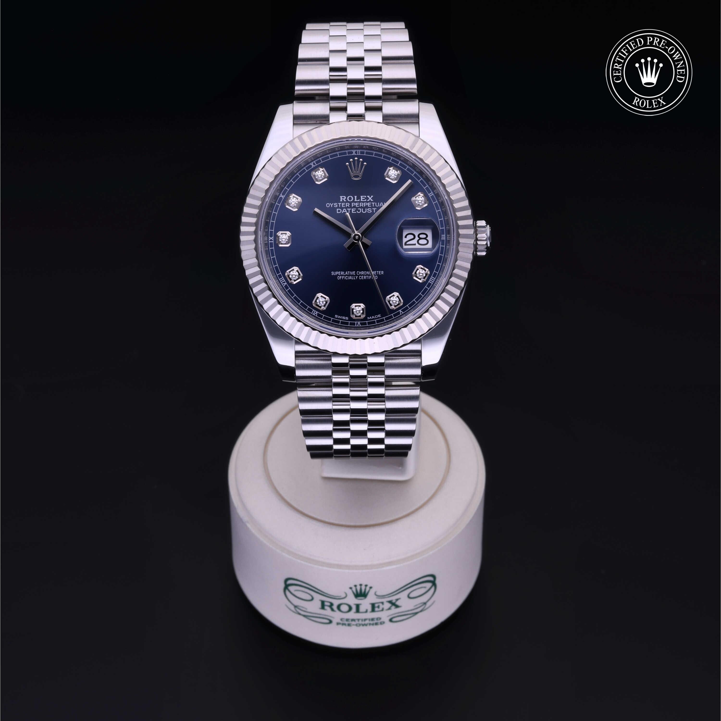 Rolex Certified Pre-owned Datejust M126334-0016 front on black background