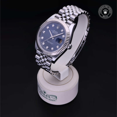Rolex Certified Pre-owned Datejust M126334-0016 front on black background