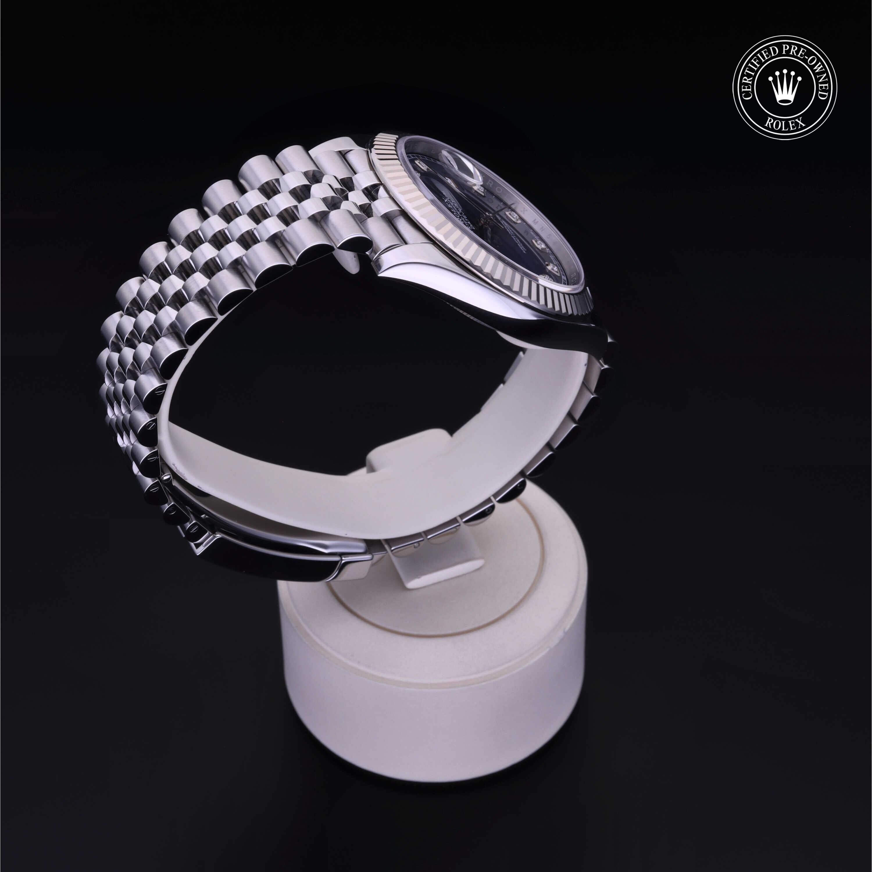Rolex Certified Pre-owned Datejust M126334-0016 front on black background