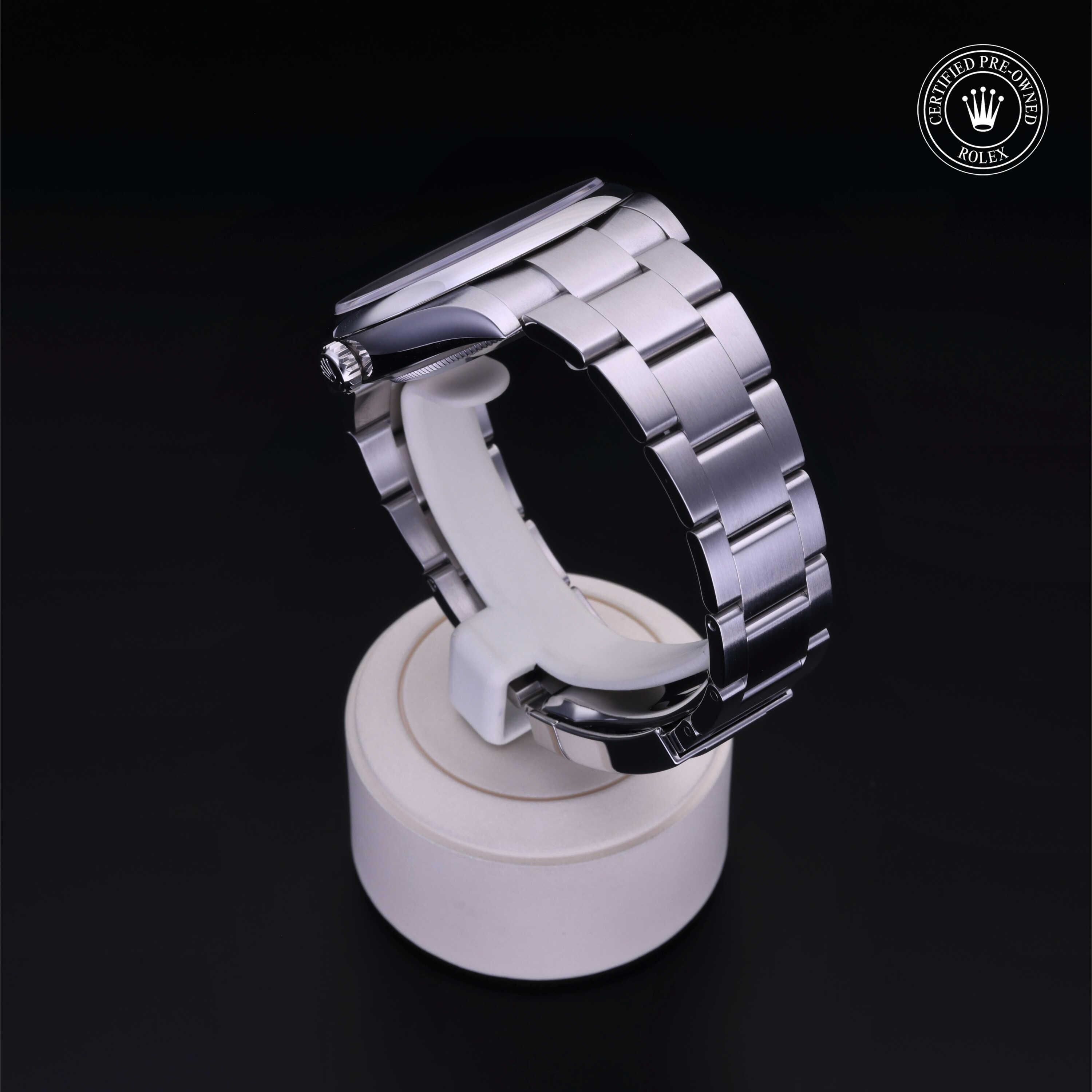 Rolex Certified Pre-owned Oyster Perpetual M124300-0005 front on black background