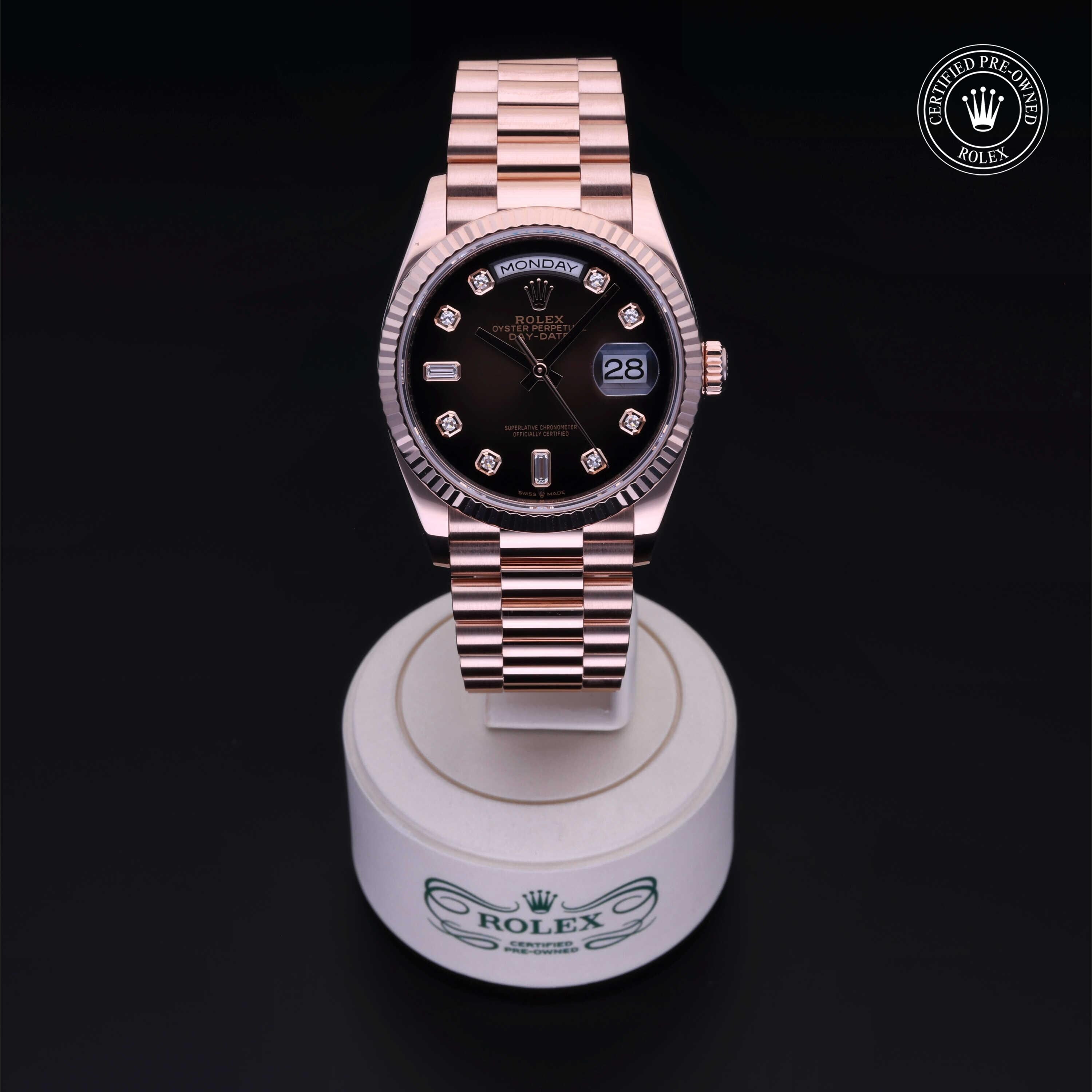 Rolex Certified Pre-owned Day-date M128235-0037 front on black background