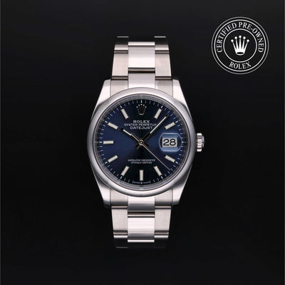 Rolex Certified Pre-owned Datejust M126200-0006 front on black background