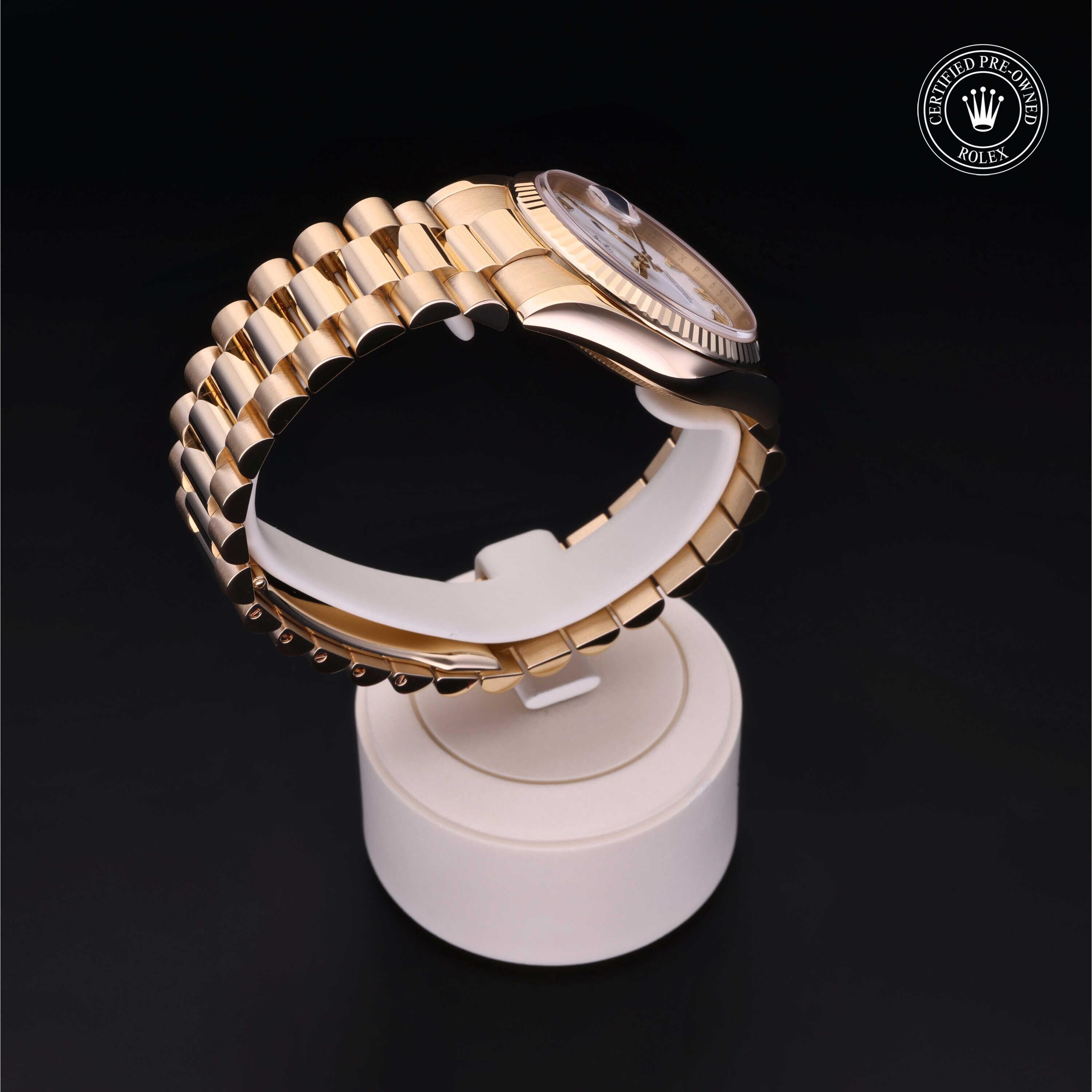 Rolex Certified Pre-owned Day-date M118238-0122 front on black background