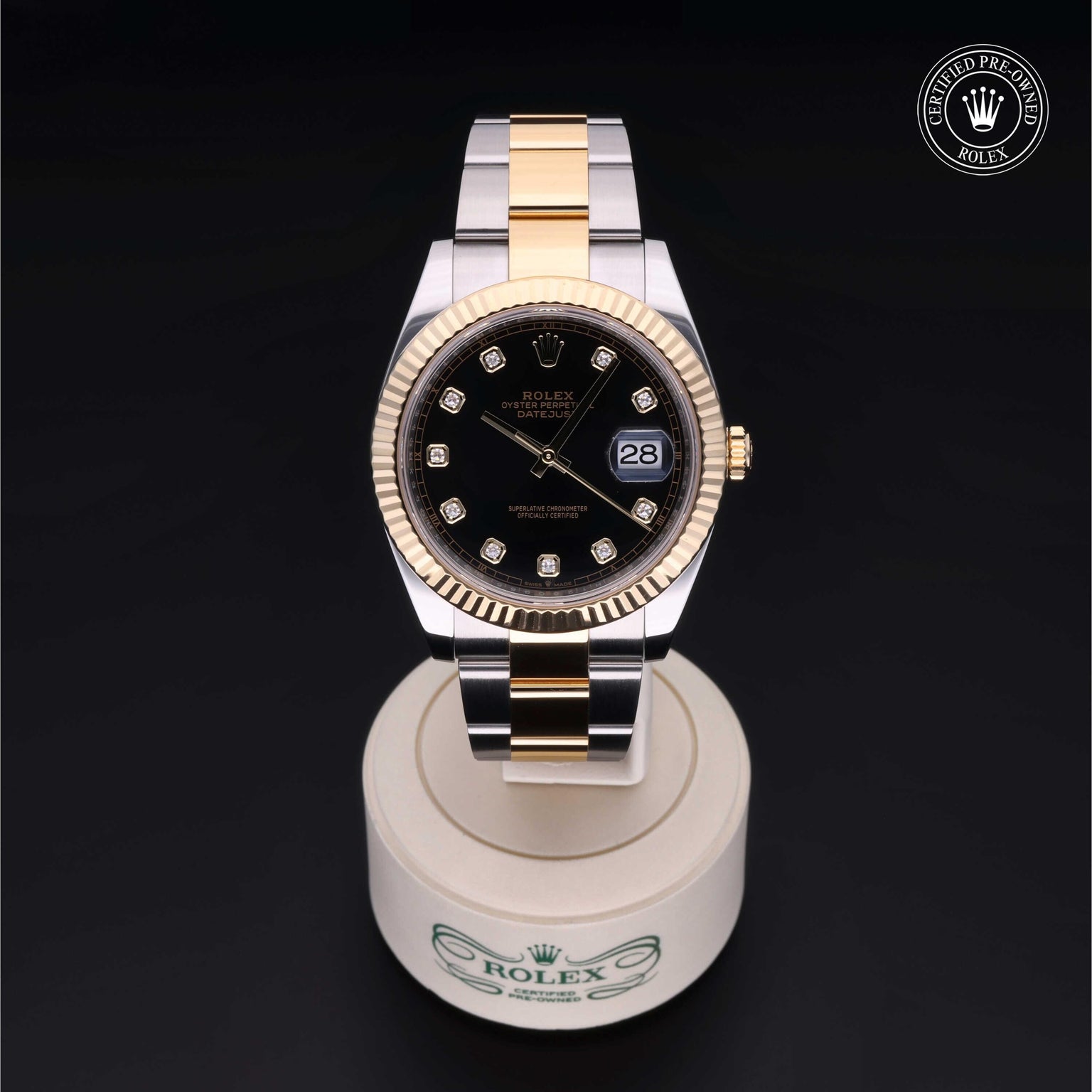 Rolex Certified Pre-owned Datejust M126333-0005 front on black background