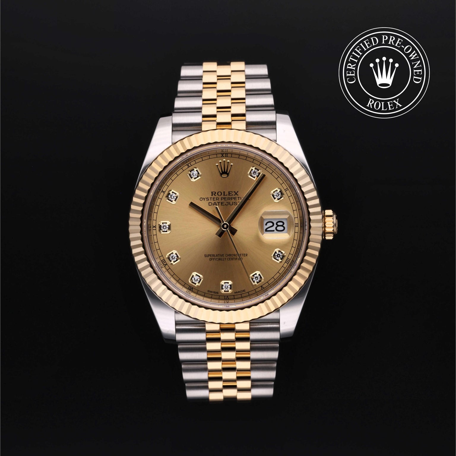 Rolex Certified Pre-owned Datejust M126333-0012 front on black background