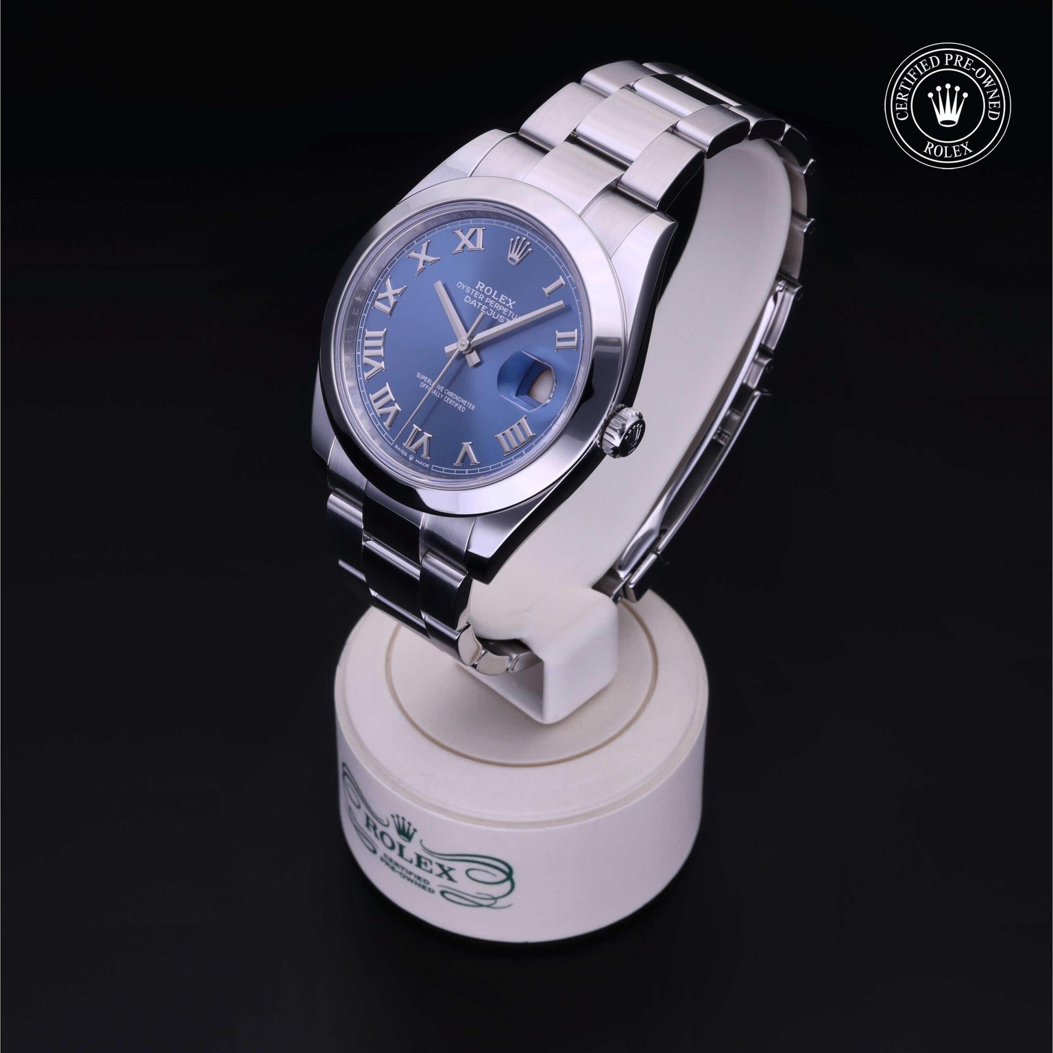 Rolex Certified Pre-owned Datejust M126300-0017 front on black background