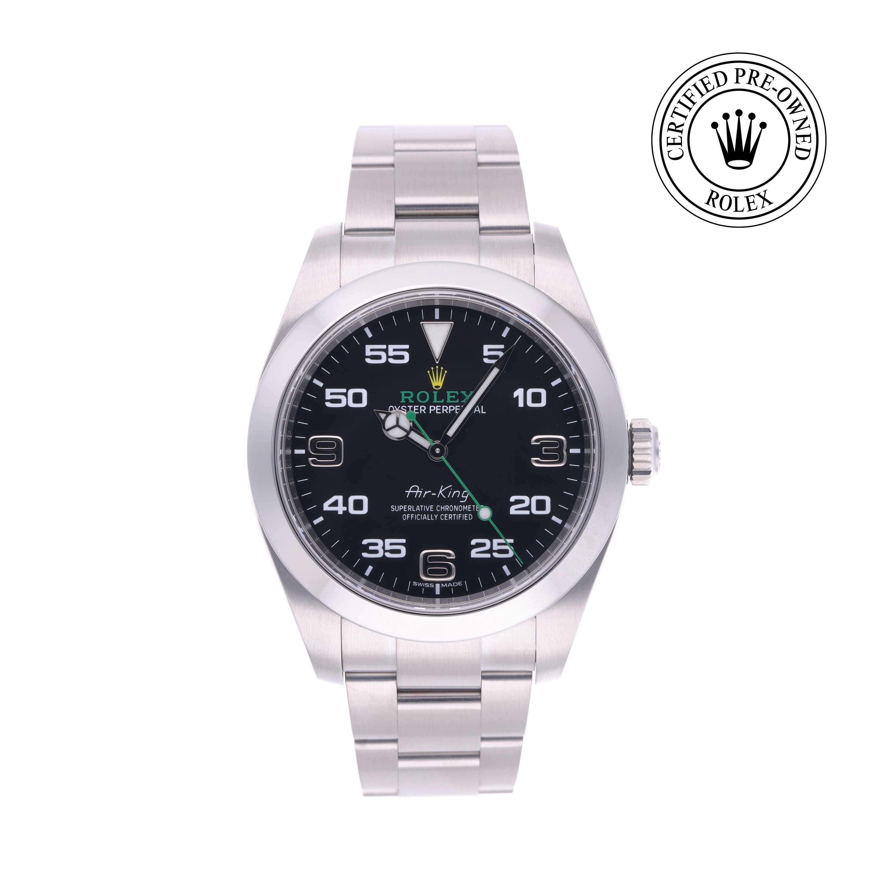 Rolex Certified Pre-owned Air-King M116900-0001 front on white background