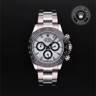 Rolex Certified Pre-owned Daytona M116500LN-0001 front on black background