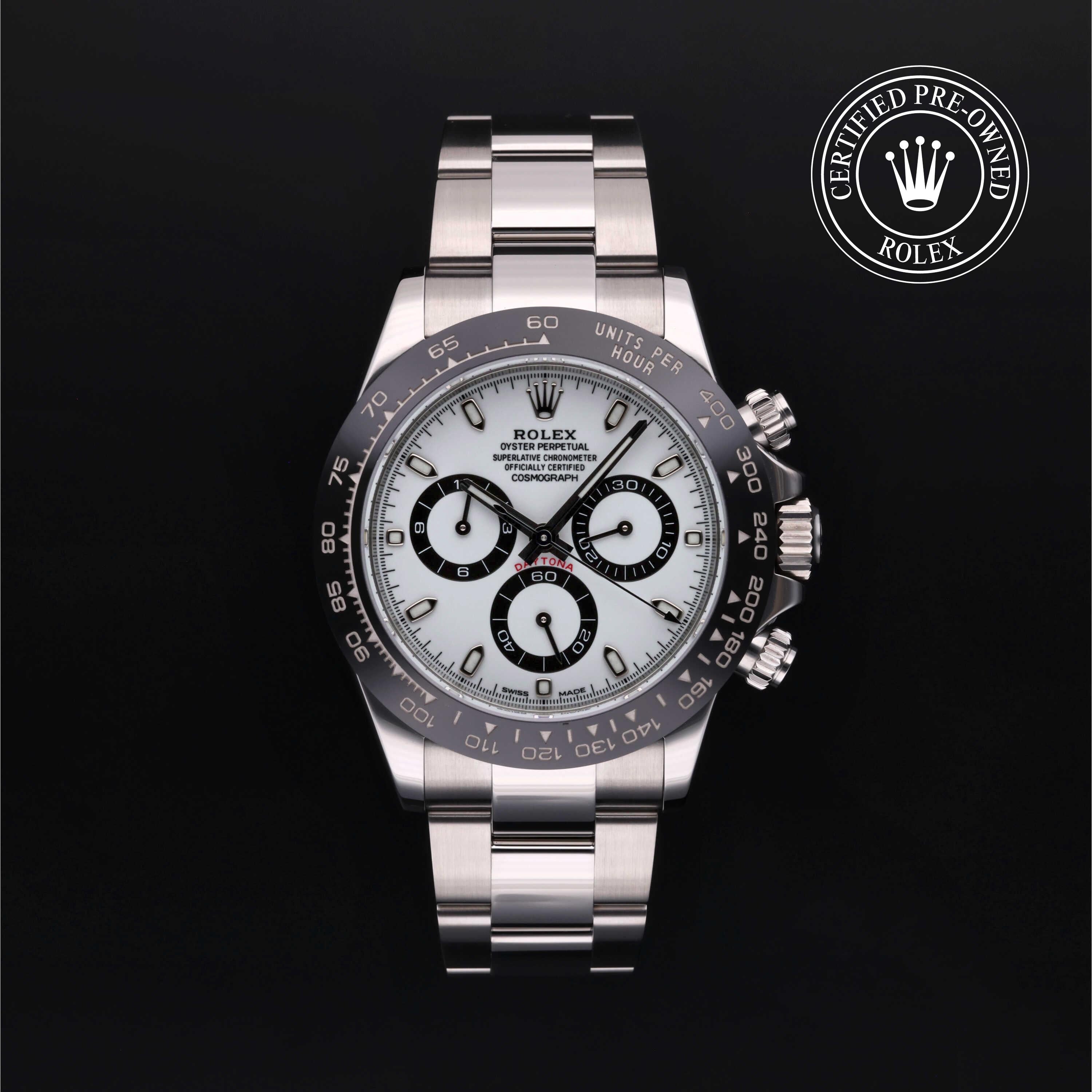 Rolex Certified Pre-owned Daytona M116500LN-0001 front on black background