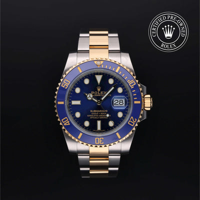 Rolex Certified Pre-owned Submariner M116613LB-0005 front on black background