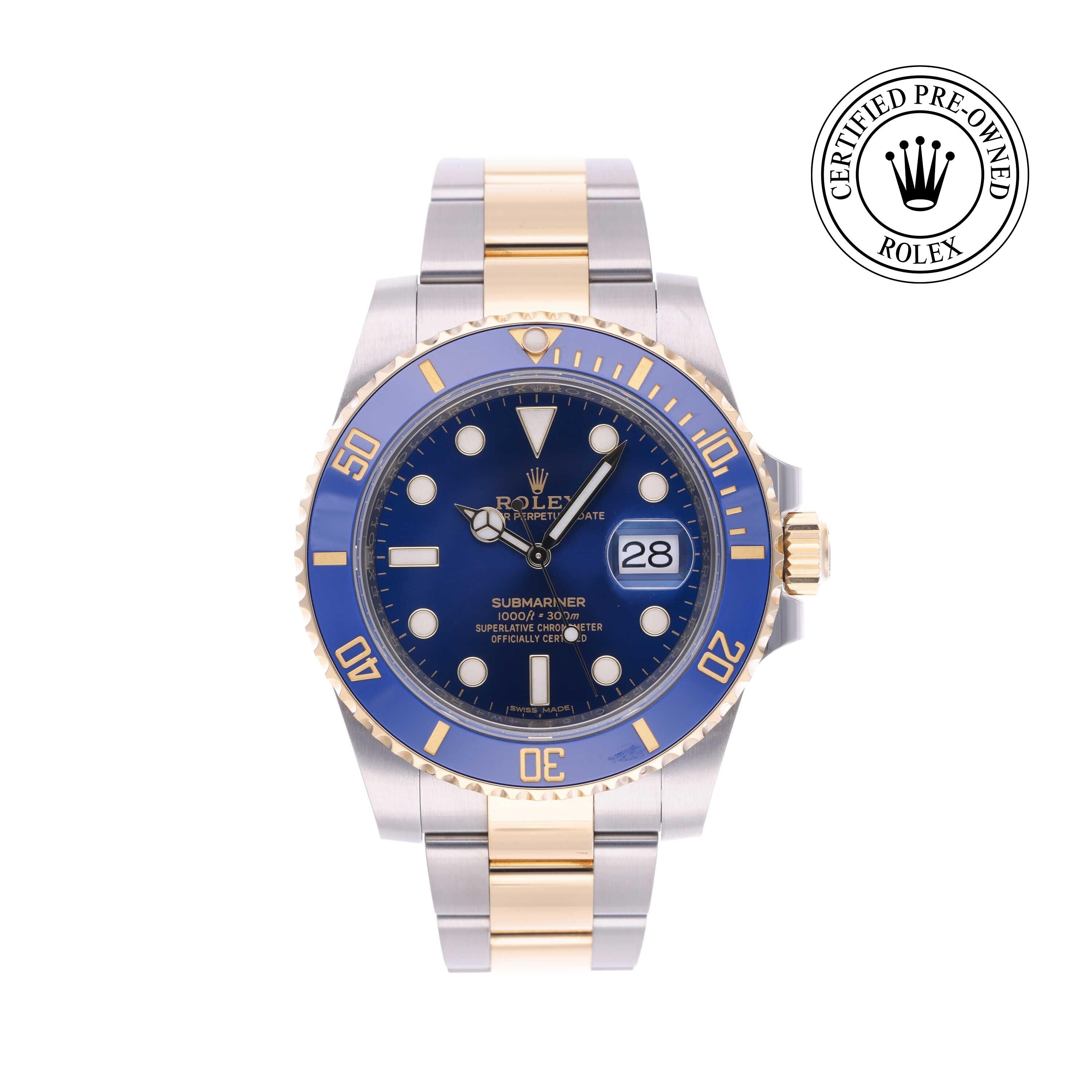Rolex Certified Pre-owned Submariner M116613LB-0005 front on white background