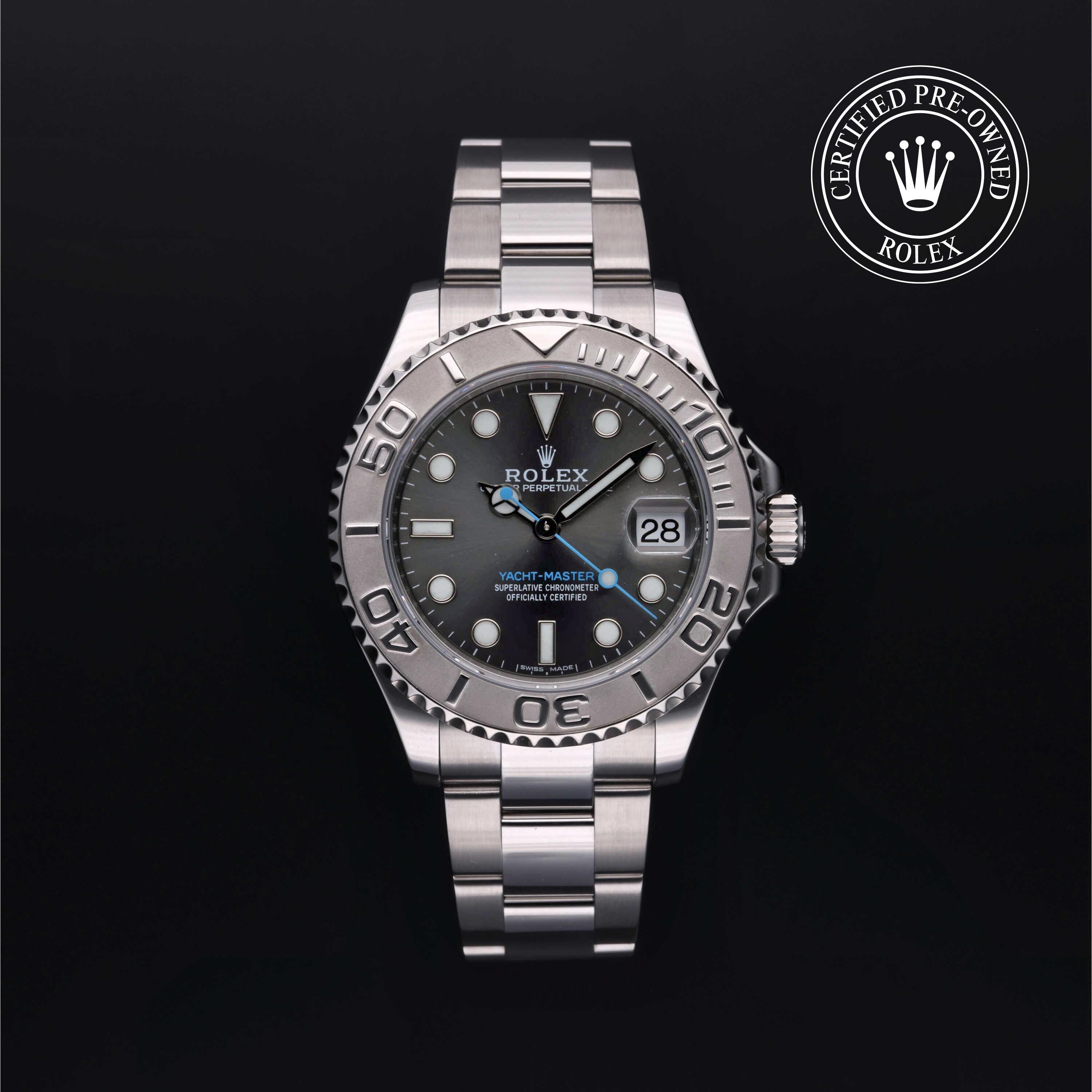 Rolex Certified Pre-owned Yacht-Master M268622-0002 front on black background