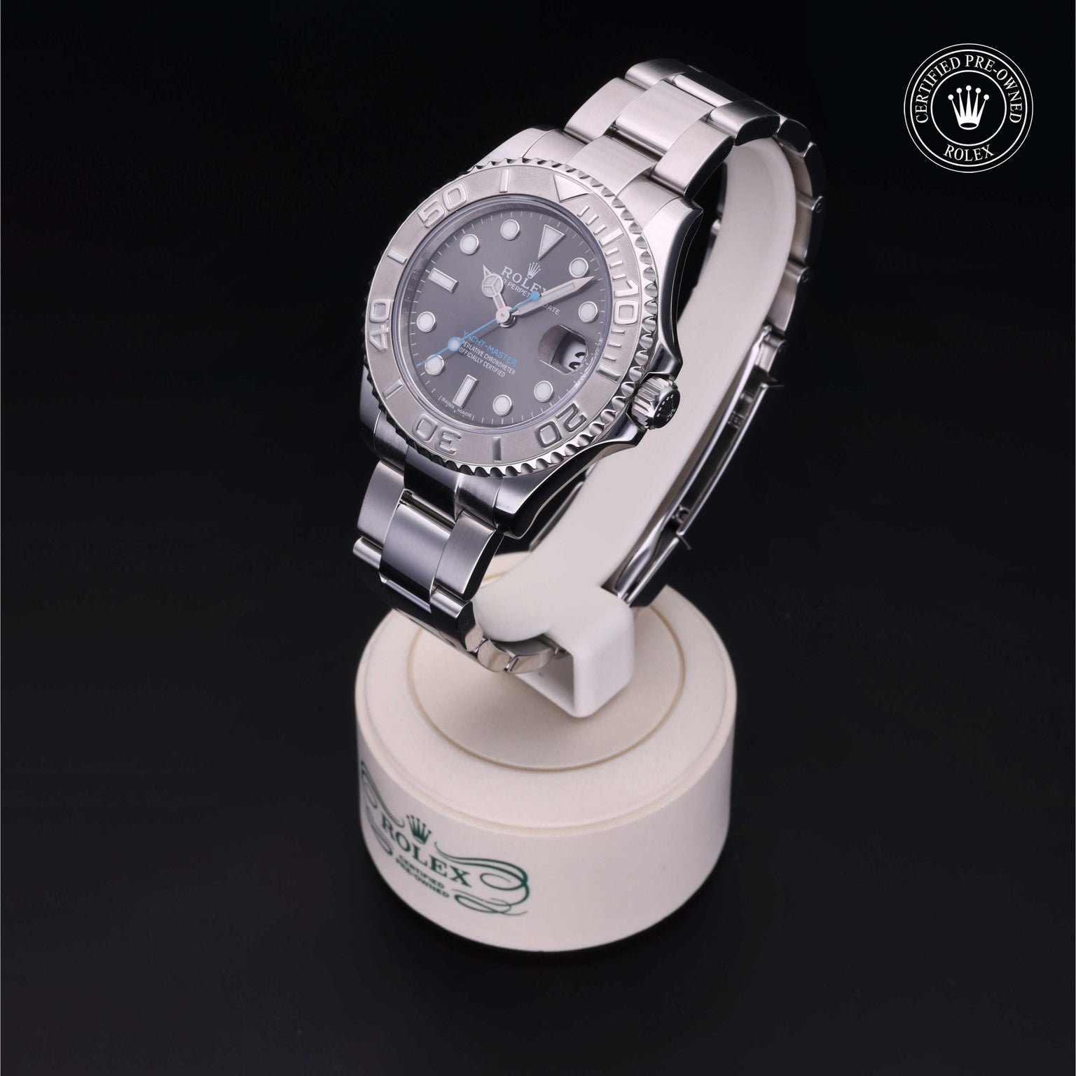 Rolex Certified Pre-owned Yacht-Master M268622-0002 front on black background