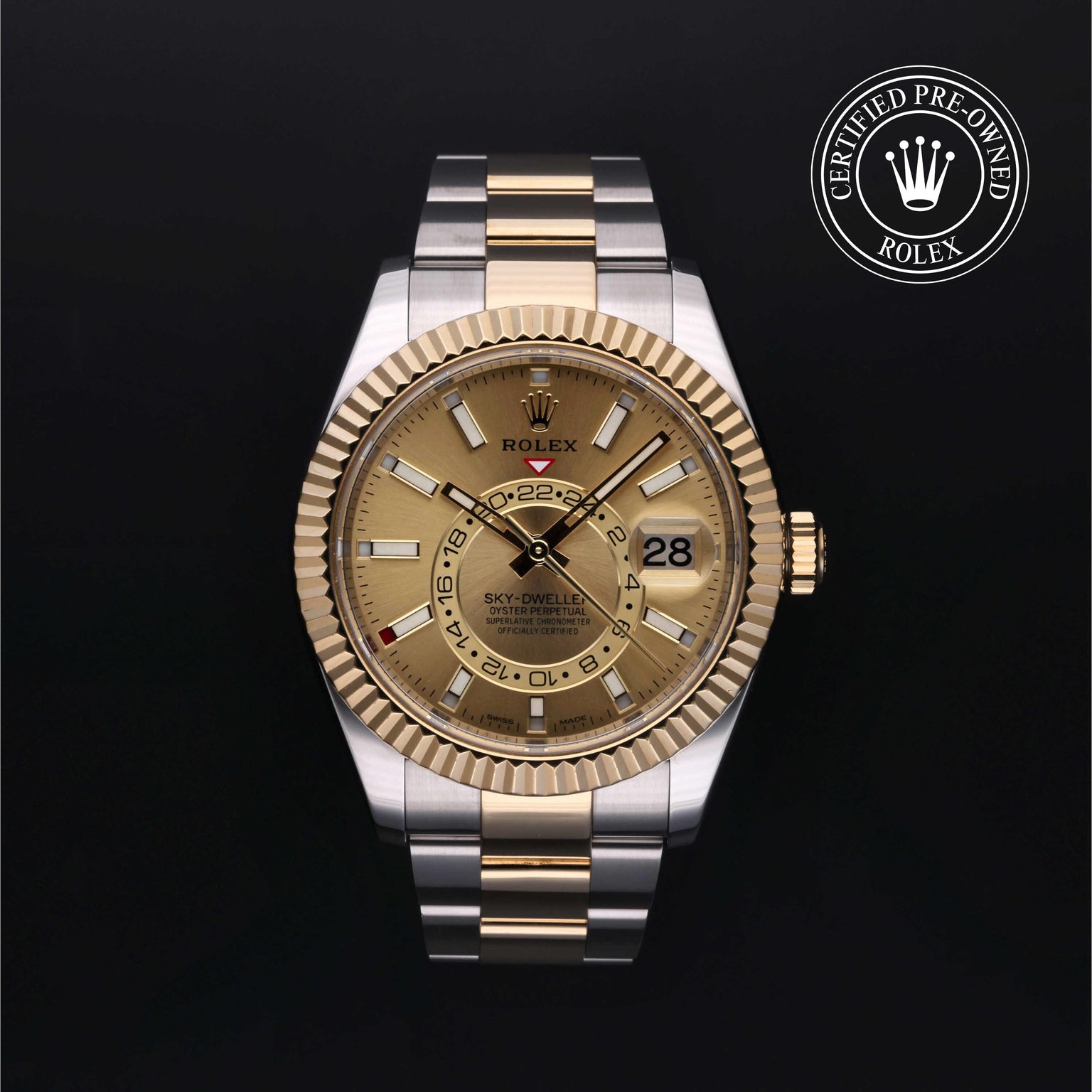 Rolex Certified Pre-owned Sky-Dweller M326933-0001 front on black background
