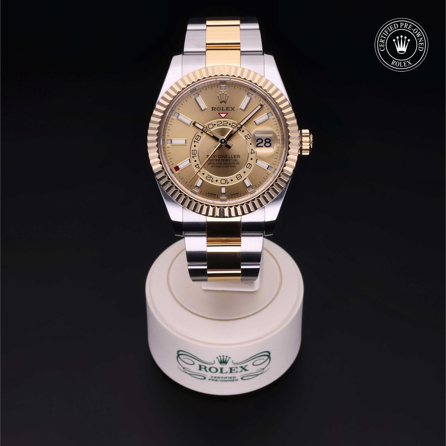 Rolex Certified Pre-owned Sky-Dweller M326933-0001 front on black background