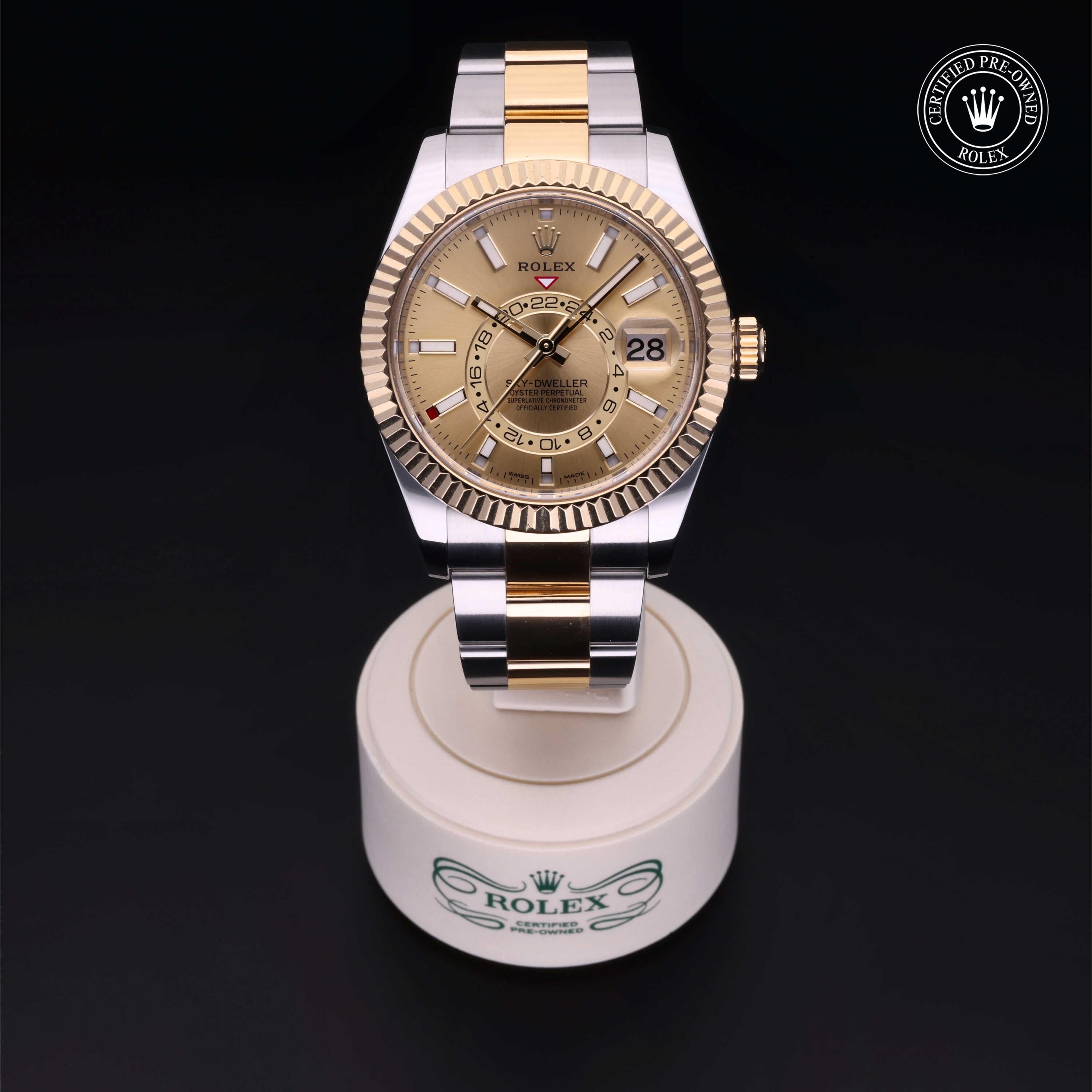 Rolex Certified Pre-owned Sky-Dweller M326933-0001 front on black background