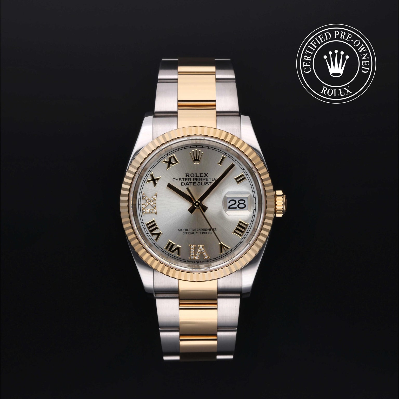 Rolex Certified Pre-owned Datejust M126233-0032 front on black background