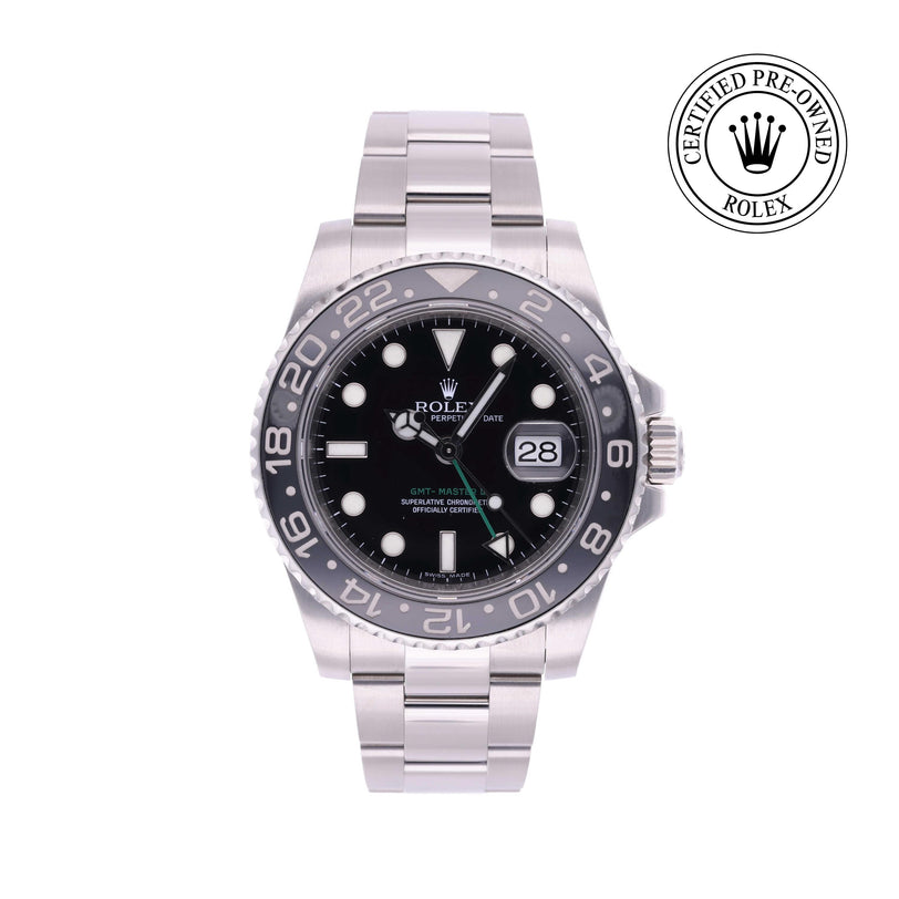 Rolex Certified Pre-owned GMT M116710LN-0001 front on white background