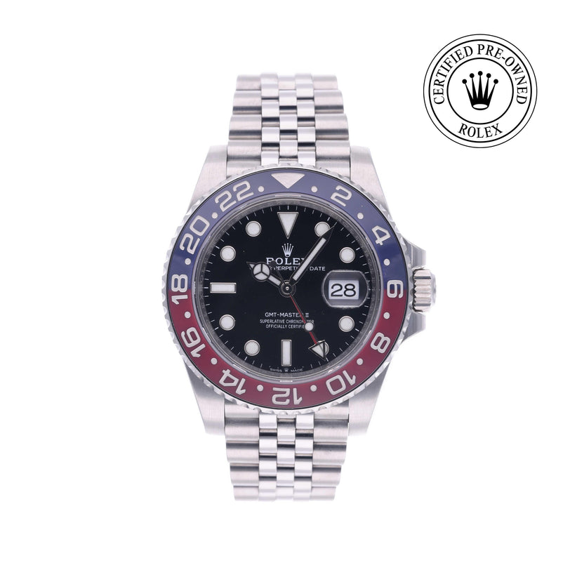 Rolex Certified Pre-owned GMT M126710BLRO-0001 front on white background