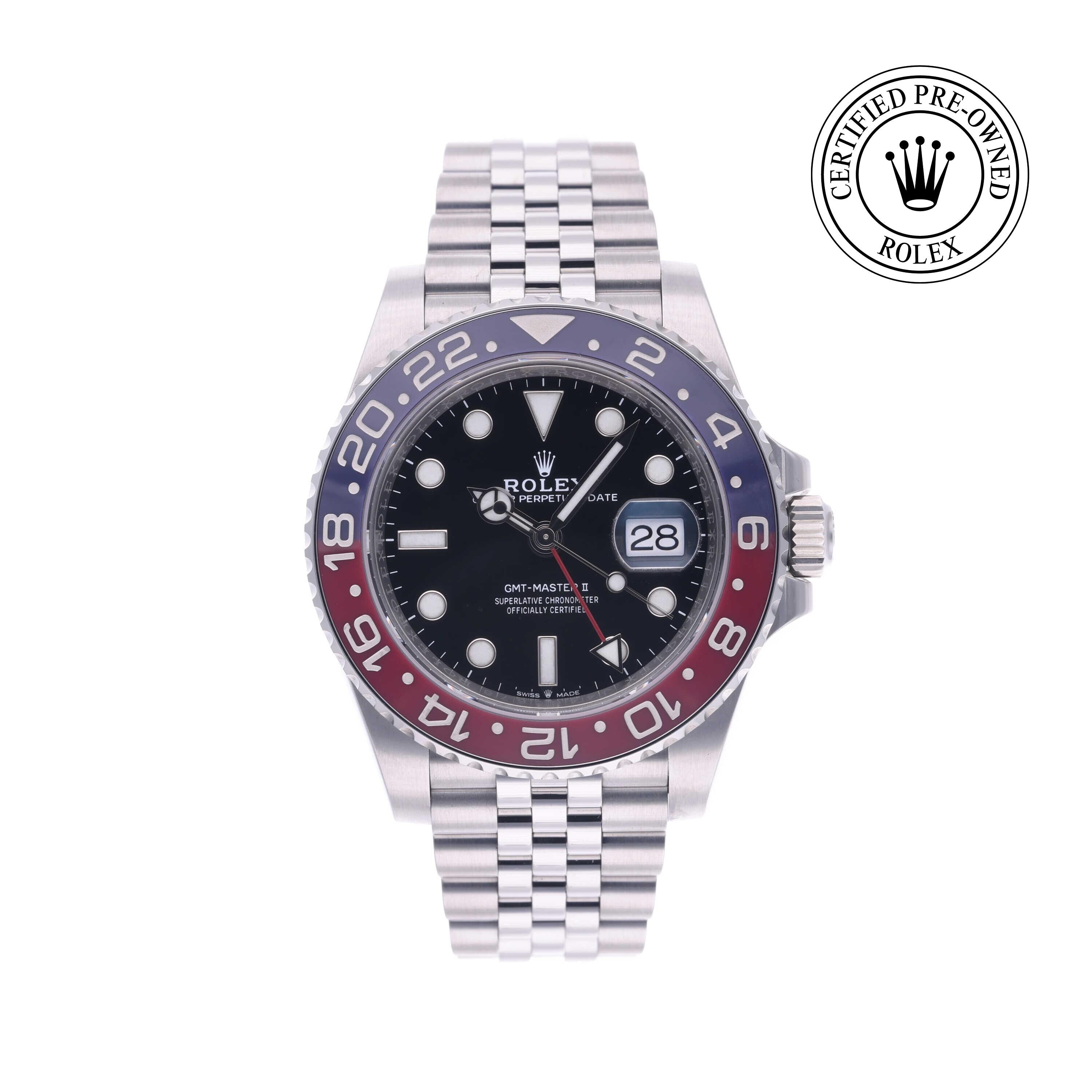 Rolex Certified Pre-owned GMT M126710BLRO-0001 front on white background