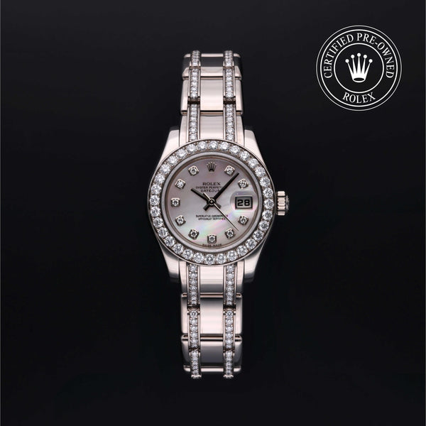 Rolex Certified Pre-owned Pearlmaster M80299-0018 front on black background