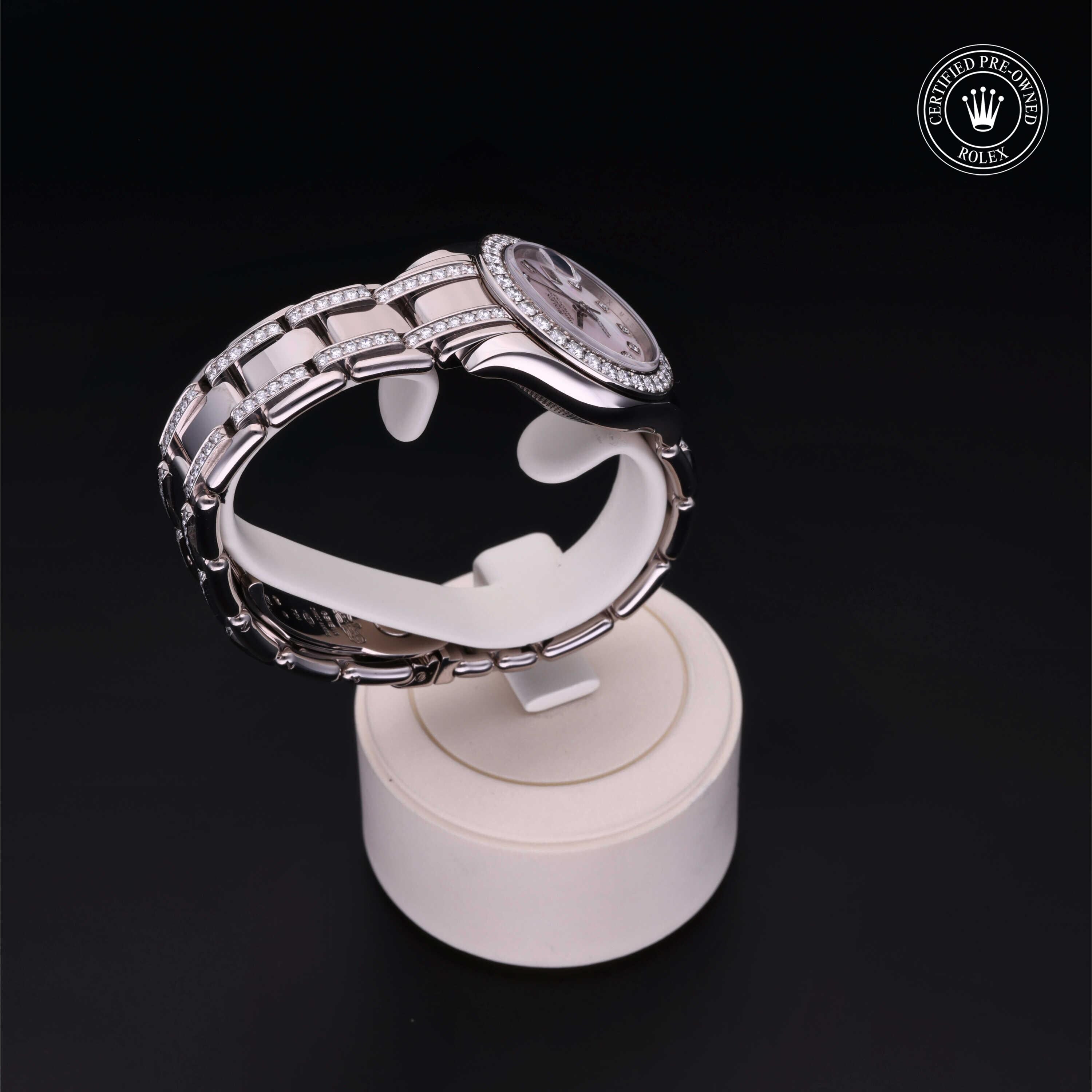 Rolex Certified Pre-owned Pearlmaster M80299-0018 front on black background