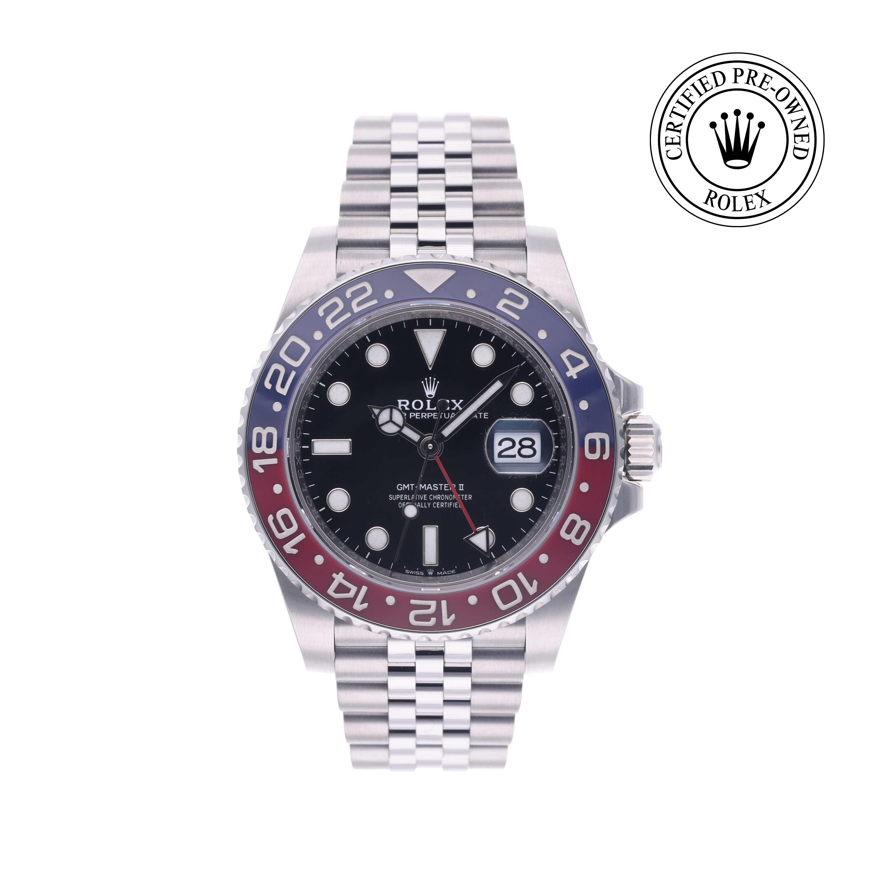 Rolex Certified Pre-owned GMT M126710BLRO-0001 front on white background