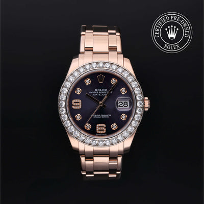 Rolex Certified Pre-owned Pearlmaster M86285-0004 front on black background