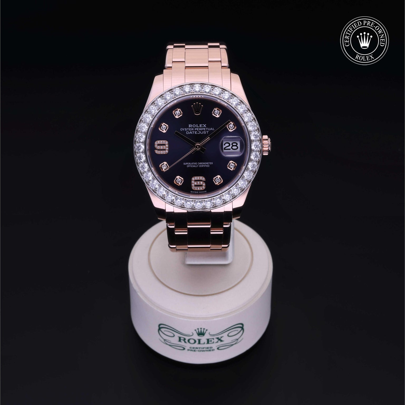 Rolex Certified Pre-owned Pearlmaster M86285-0004 front on black background