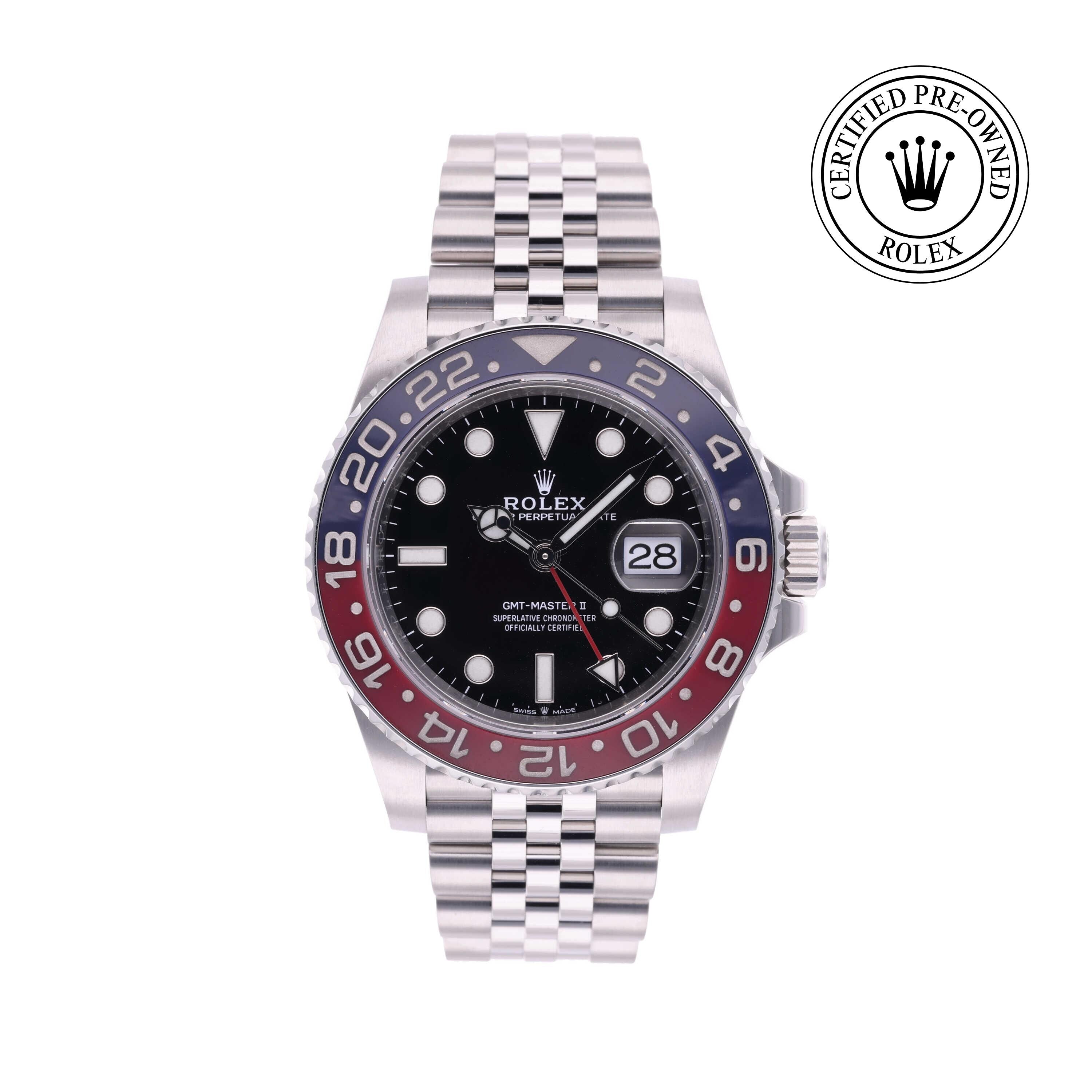 Rolex Certified Pre-owned GMT M126710BLRO-0001 front on white background