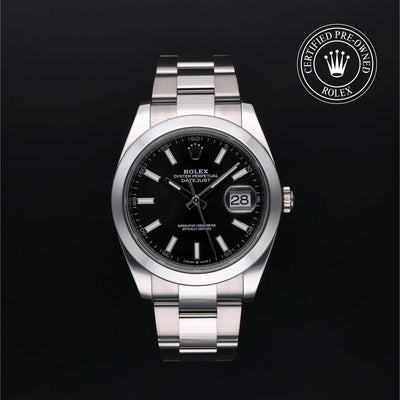 Rolex Certified Pre-owned Datejust M126300-0011 front on black background