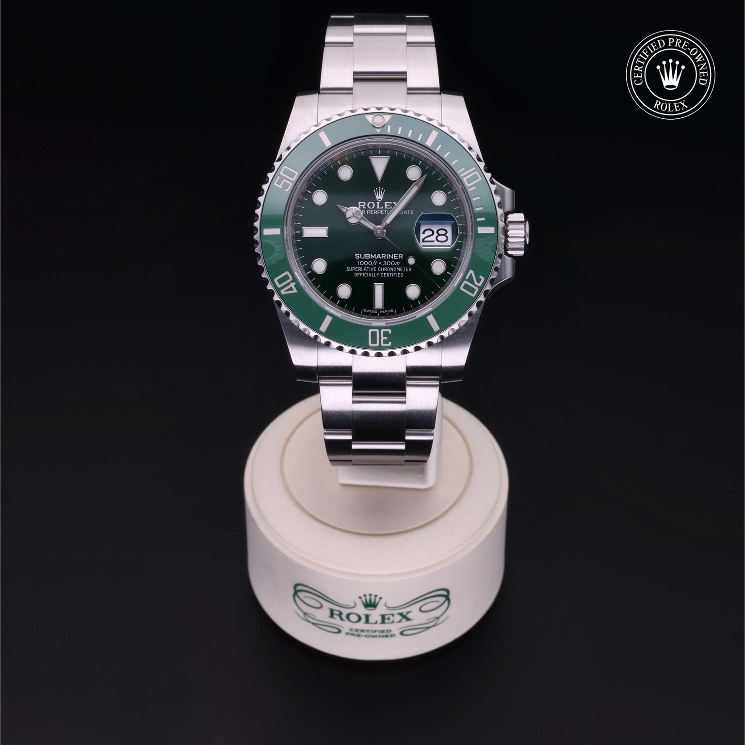 Rolex Certified Pre-owned Submariner M116610LV-0002 front on black background