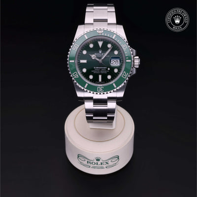 Rolex Certified Pre-owned Submariner M116610LV-0002 front on black background