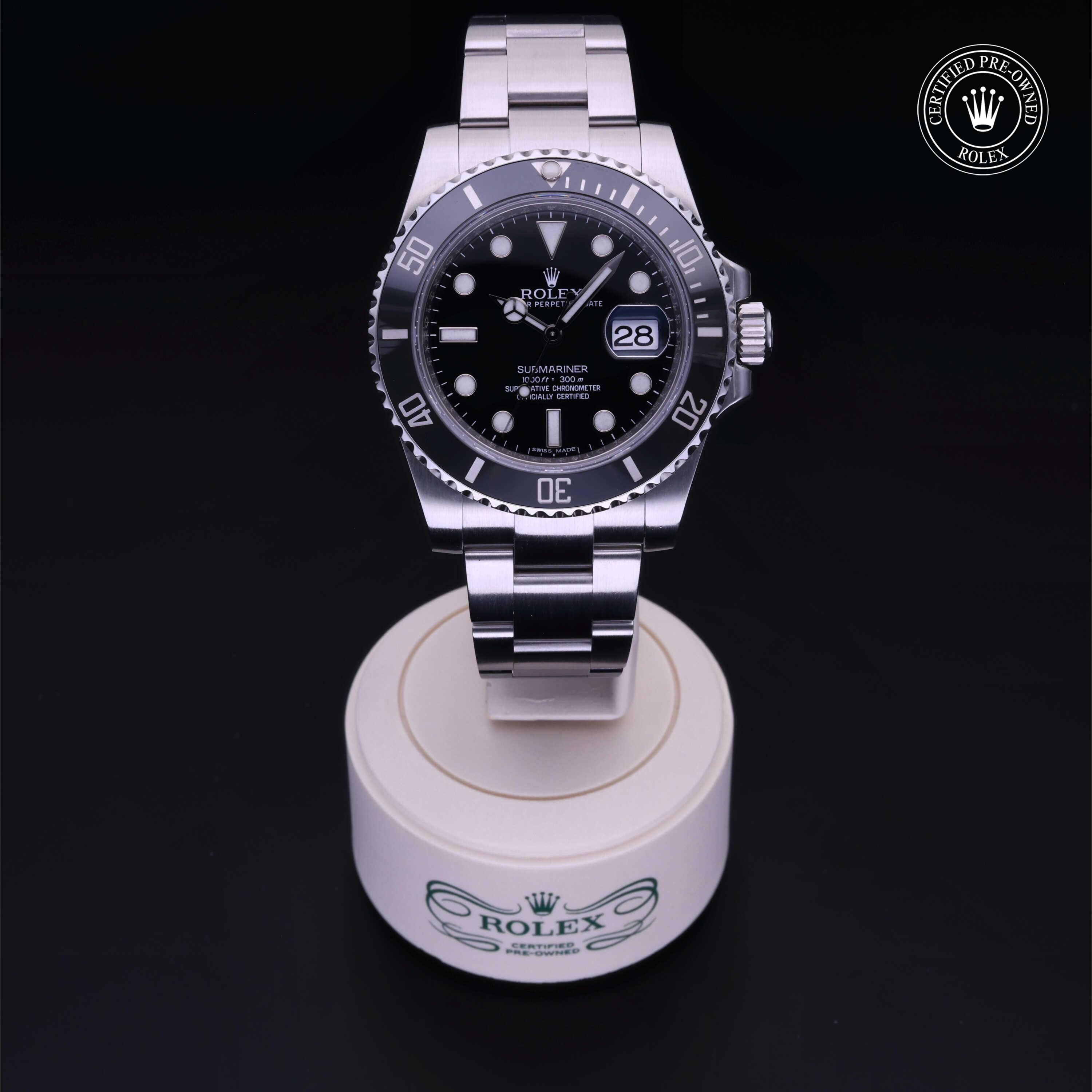 Rolex Certified Pre-owned Submariner M116610LN-0001 front on black background