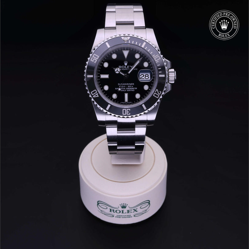 Rolex Certified Pre-owned Submariner M116610LN-0001 front on black background