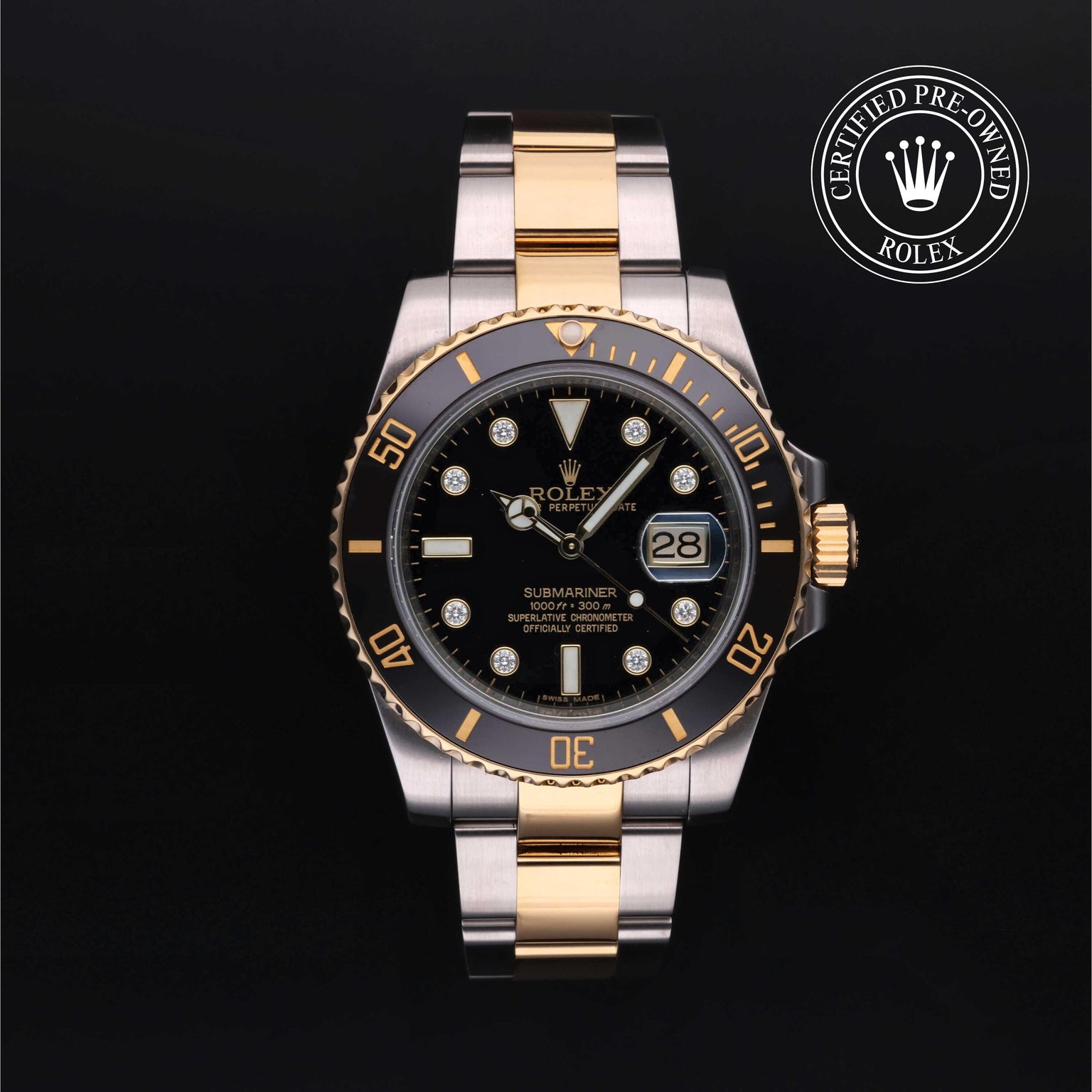 Rolex Certified Pre-owned Submariner M116613LN-0003 front on black background