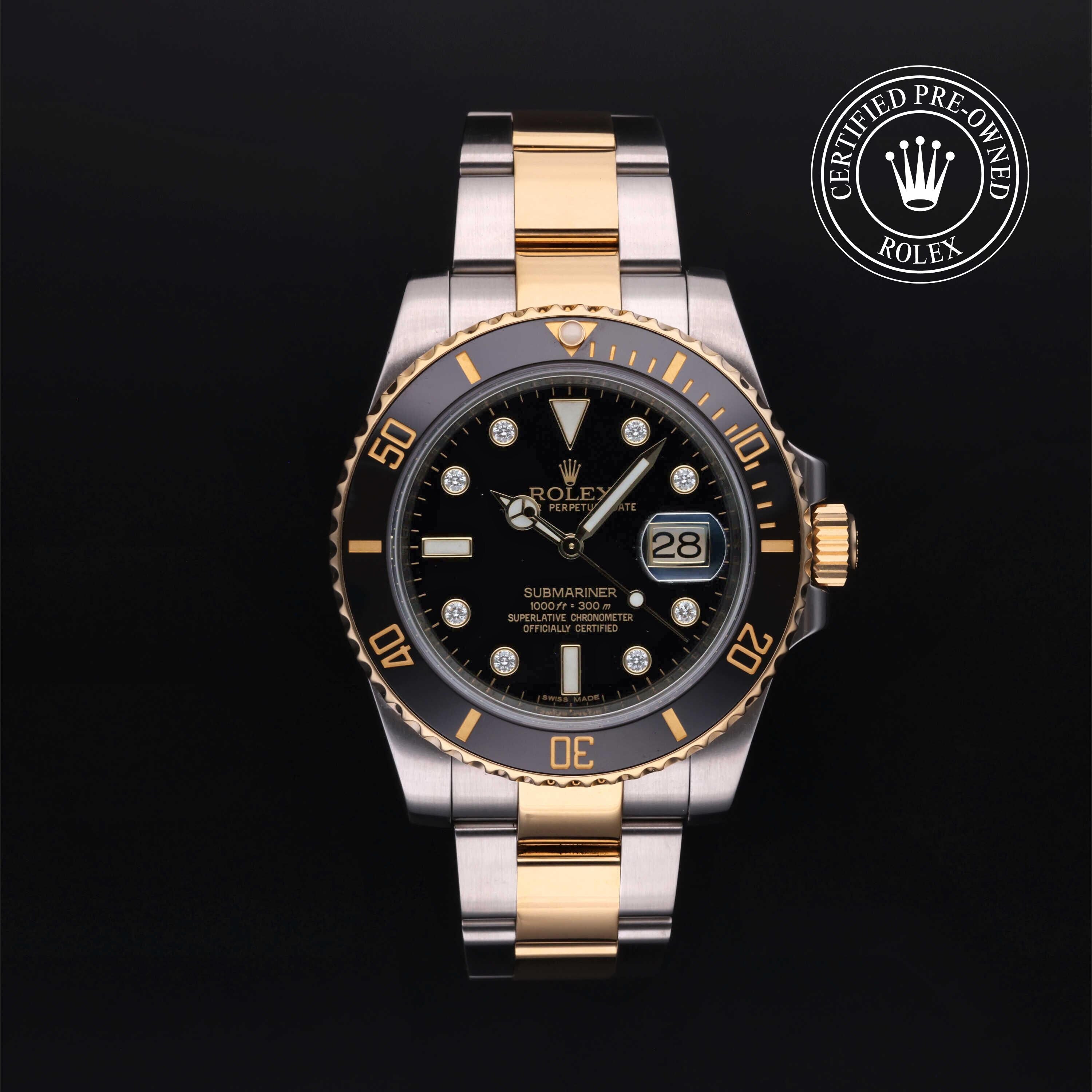 Rolex Certified Pre-owned Submariner M116613LN-0003 front on black background