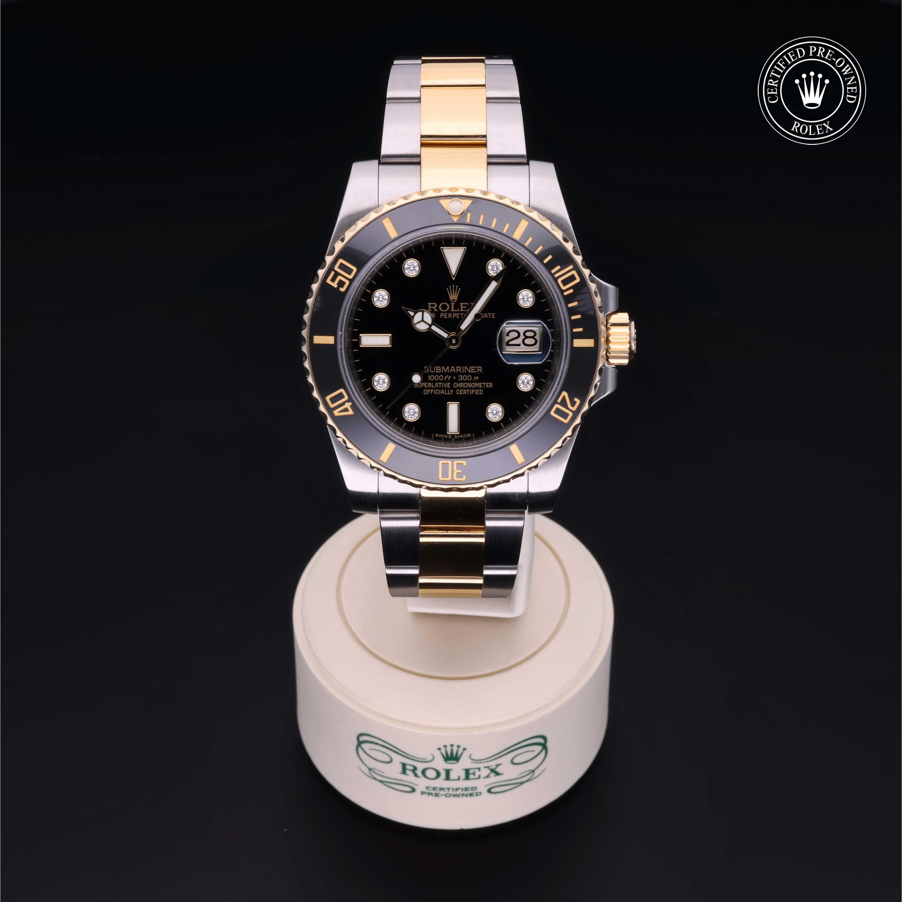 Rolex Certified Pre-owned Submariner M116613LN-0003 front on black background