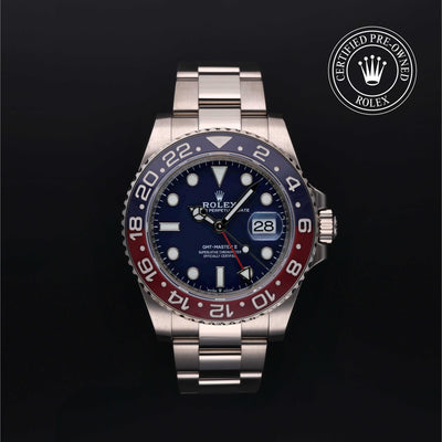 Rolex Certified Pre-owned GMT M126719BLRO-0003 front on black background
