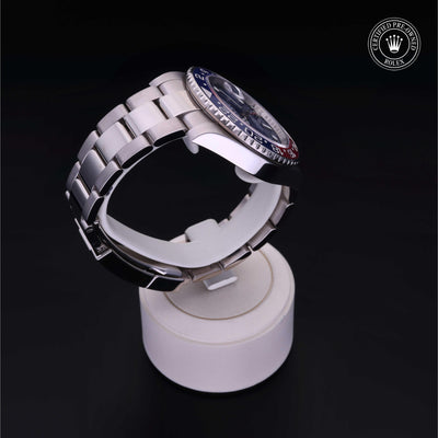 Rolex Certified Pre-owned GMT M126719BLRO-0003 front on black background