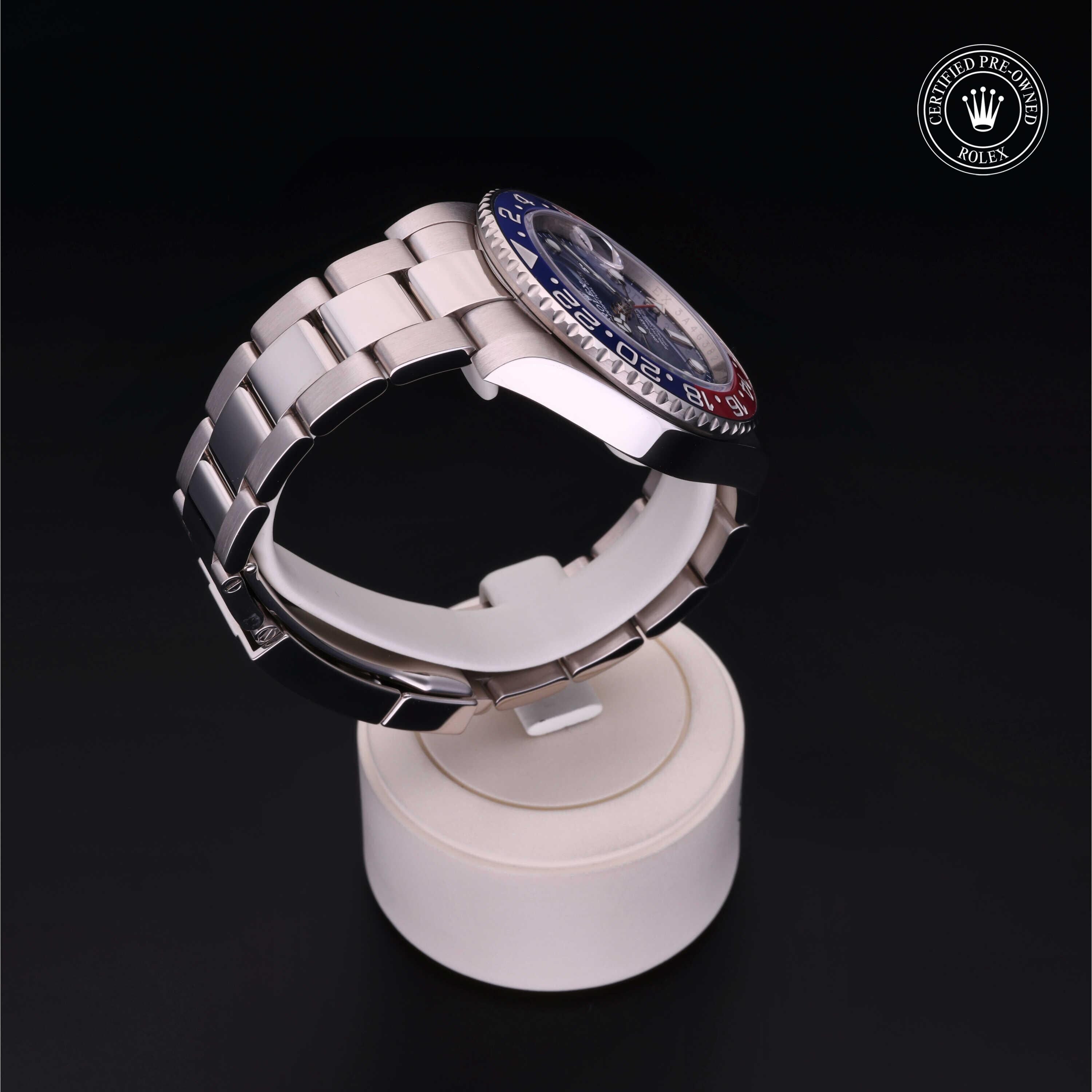 Rolex Certified Pre-owned GMT M126719BLRO-0003 front on black background