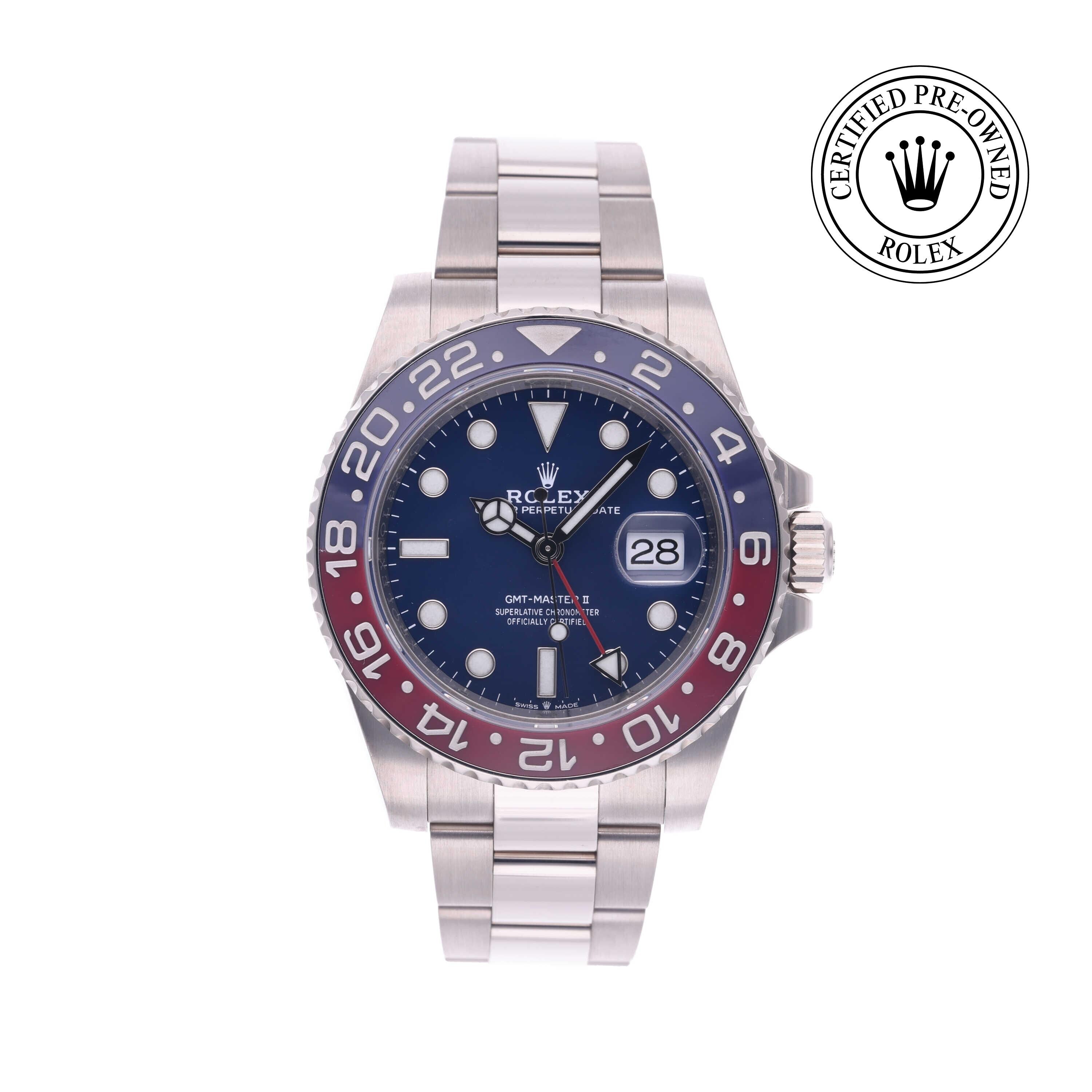 Rolex Certified Pre-owned GMT M126719BLRO-0003 front on white background