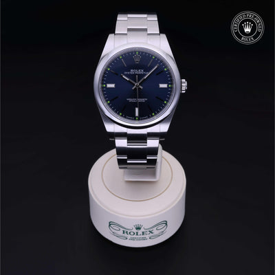 Rolex Certified Pre-owned Oyster Perpetual M114300-0003 front on black background