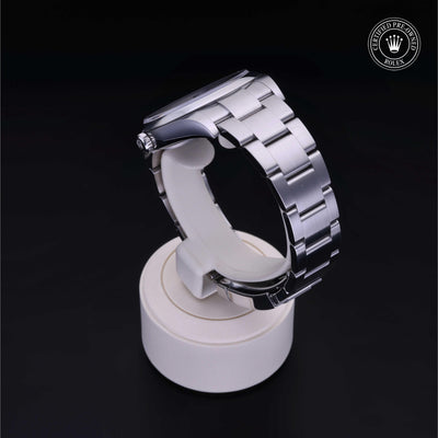 Rolex Certified Pre-owned Oyster Perpetual M114300-0003 front on black background