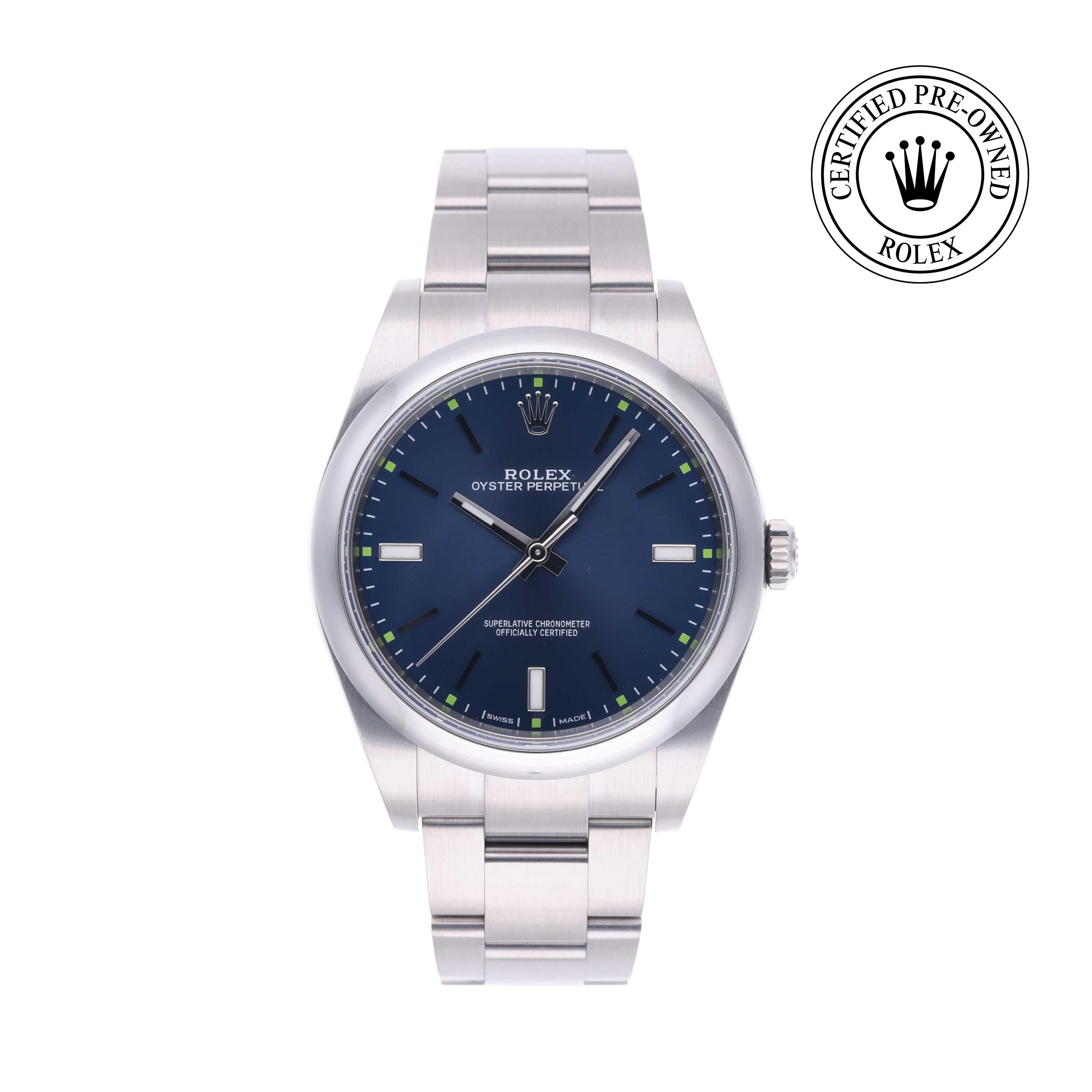 Rolex Certified Pre-owned Oyster Perpetual M114300-0003 front on white background