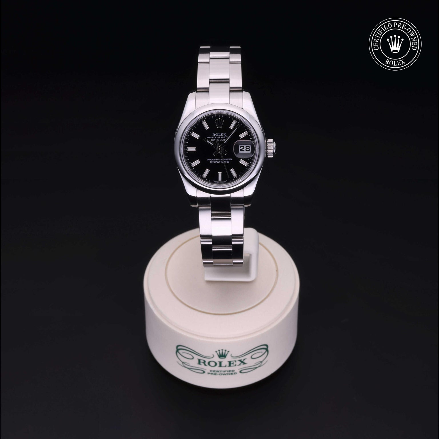Rolex Certified Pre-owned Lady Datejust M179160-0008 front on black background